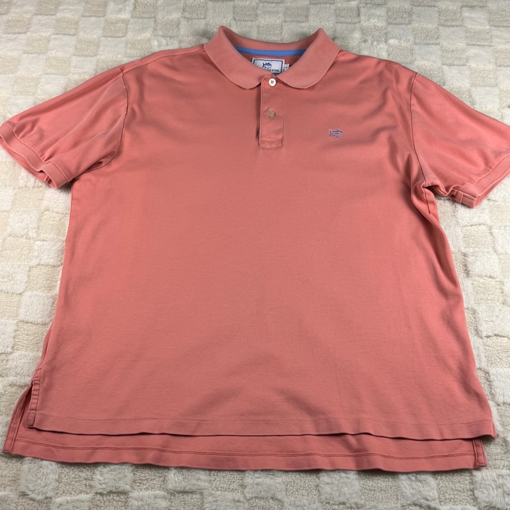 Southern Tide Men's Polo Shirt Salmon‎ Pink Fish Logo Short Sleeve Casual